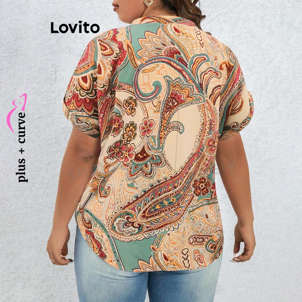 Detalhes do Lovito Blusa Boho Plus Size Curve Com Estampa Tribal E Blusa De Verão/primavera Para Mulheres LBL20654