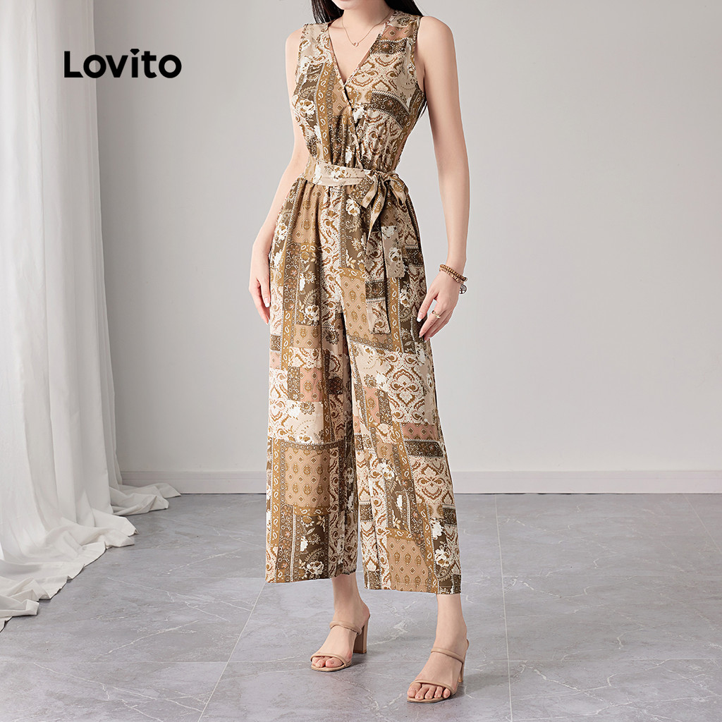 (NEW) Lovito Macacão Boho com Amarração Primavera/verão para mulheres L149ED1222