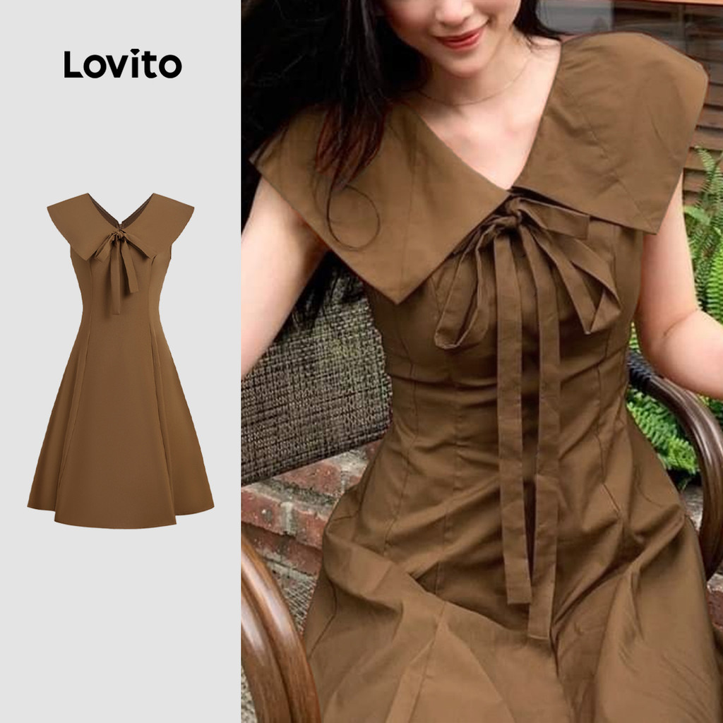 Lovito Vestido Elegante de Rendas para Mulheres Primavera/verão Cor Marrom L149ED261 em Oferta na Shopee