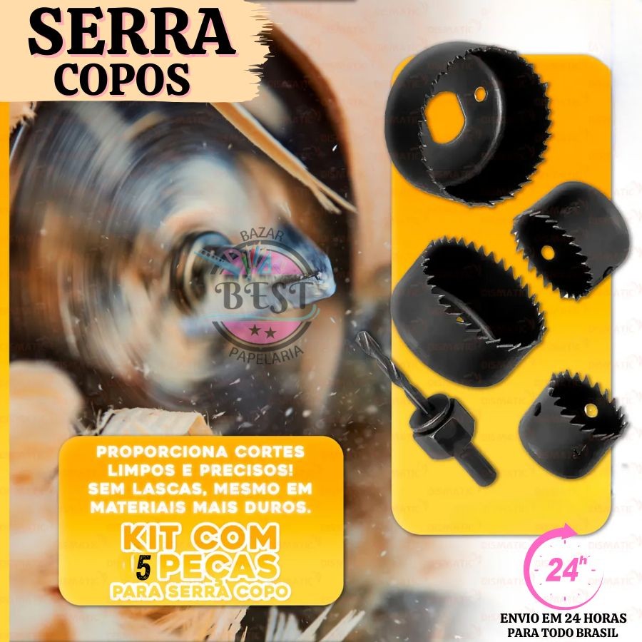 Jogo Serra Copo Kit 5 Pçs P/ Madeira Gesso Pvc Plástico C/ Chave
