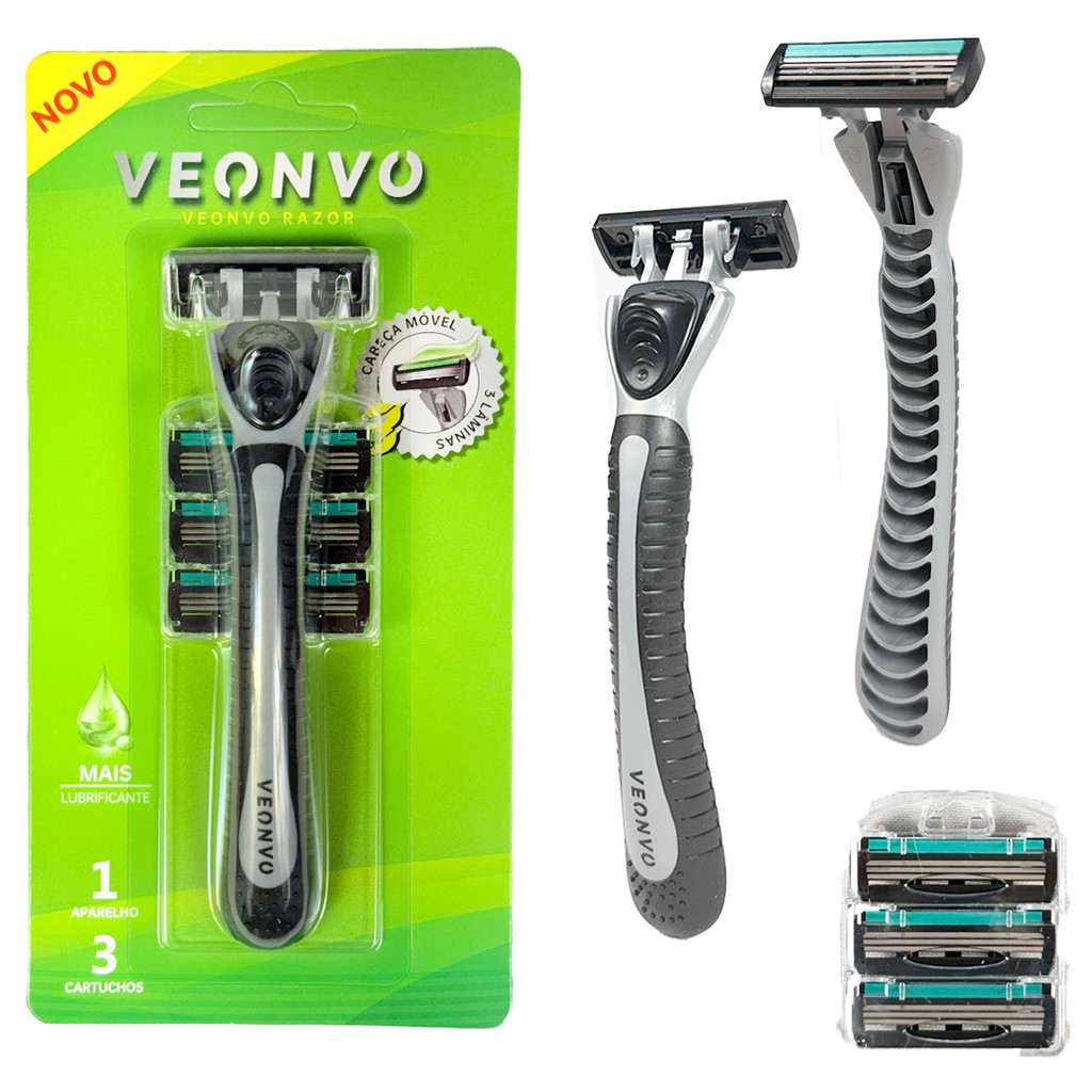 Aparelho de Barbear 3 Lâminas + 4 Cartuchos – Precisão e Durabilidade para um Barbeado Perfeito em Oferta na Shopee