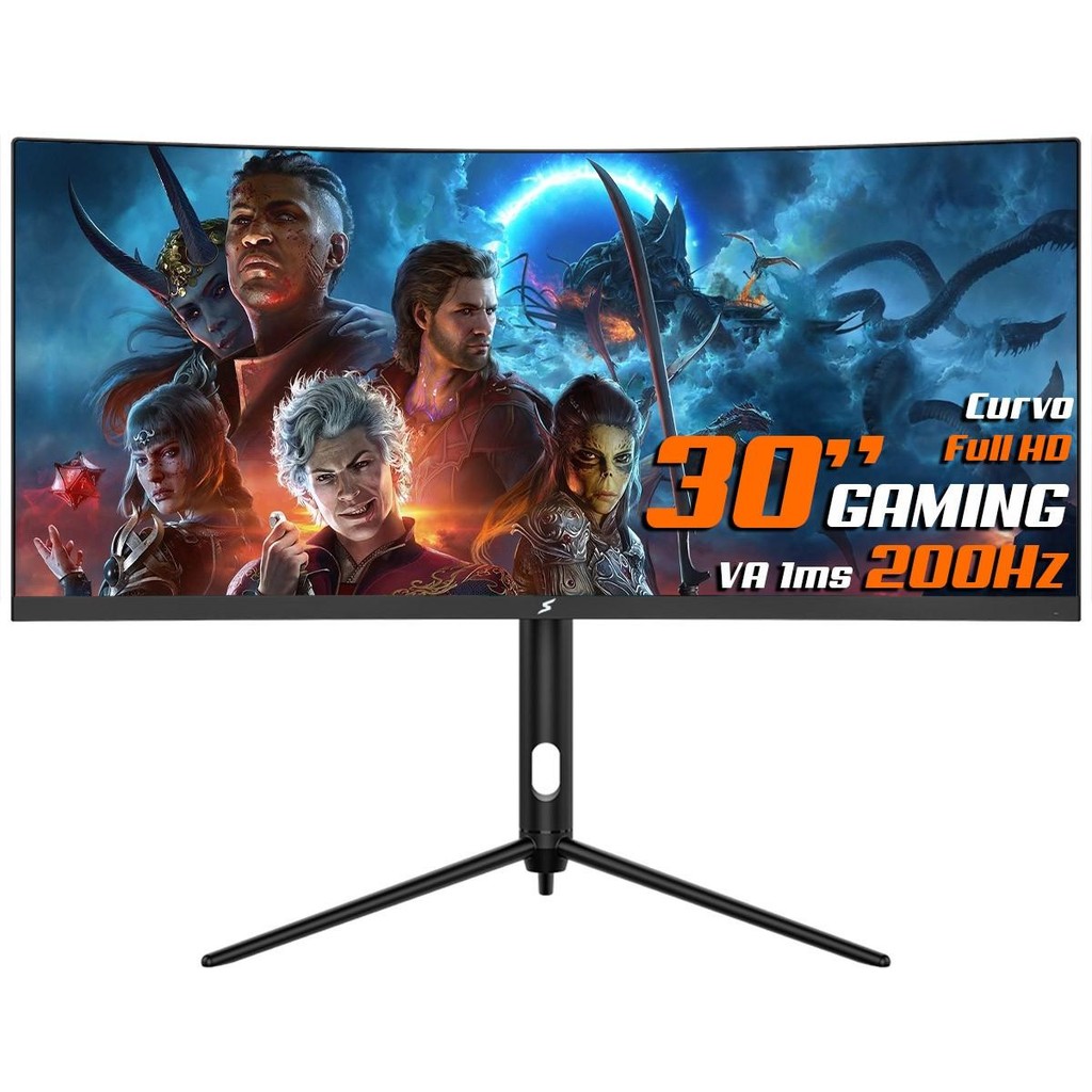 Monitor Gamer SuperFrame Elegance Series, 30 pol, Curvo, UWFHD, VA, 1ms, 200Hz, HDMI/DP, SFEF-3015-B em Oferta na Shopee