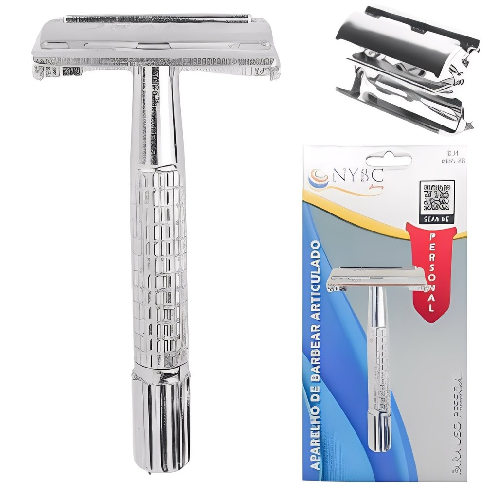 Aparelho de Barbear Articulado Clássico Inox C/Lâmina Nybc em Oferta na Shopee