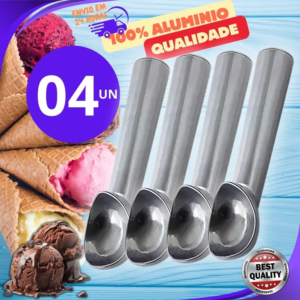KIT 4 ou 2un Colher de Sorvete Aluminio Profissional 18 cm  Pegador Boleador Sorvete Açai Uso Diário