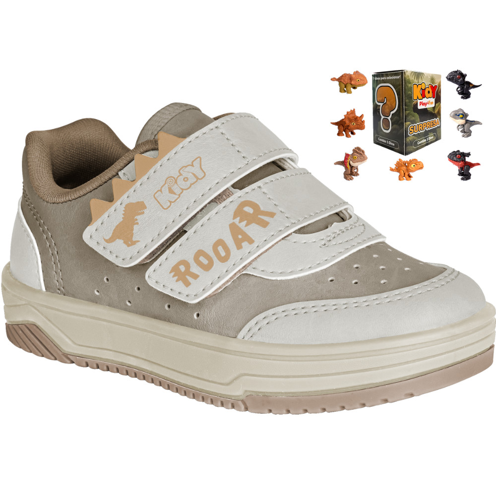 Tênis Infantil Menino Kidy Happy Taupe Confortável Divertido Fita Aderente Antiderrapante Moderno em Oferta na Shopee