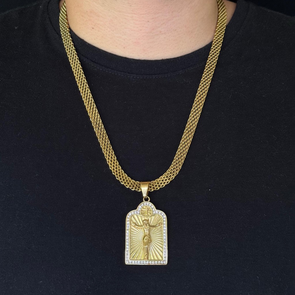 Kit Corrente + Pulseira Masculina Pingentes Exclusivos Estilo Influenciador Pronta Entrega