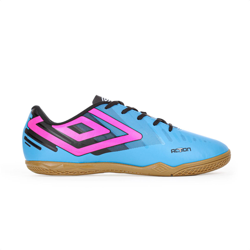 Chuteira Umbro Futsal Action Azul Preto e Rosa Fluor - Masculino