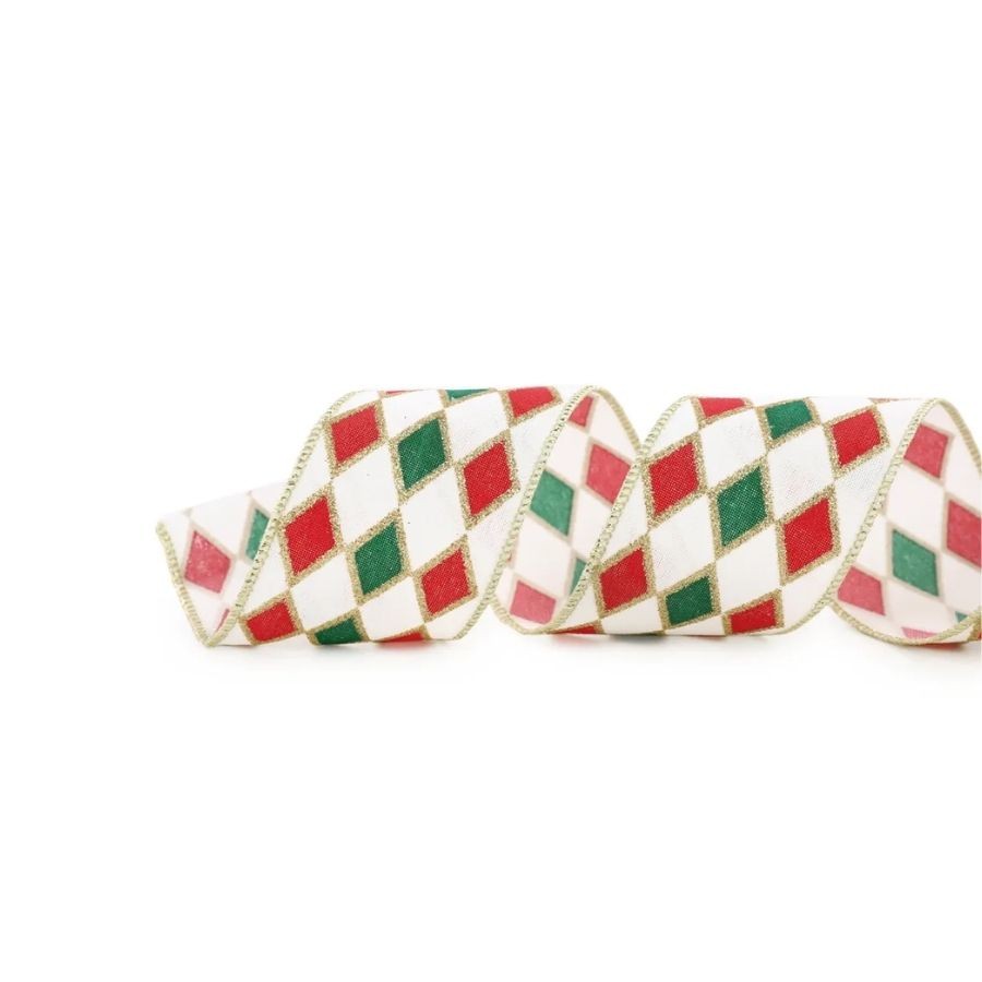 Fita Decorativa Aramada - Losangos - Branco e Dourado - 6,3x914cm - 1 unidade - Cromus - Rizzo
