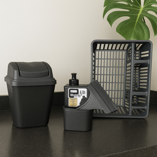 Conjunto Elegance Lixeira de Pia 4,8 litros, Porta Detergente, Rodinho de Pia e Escorredor de louça em Oferta na Shopee