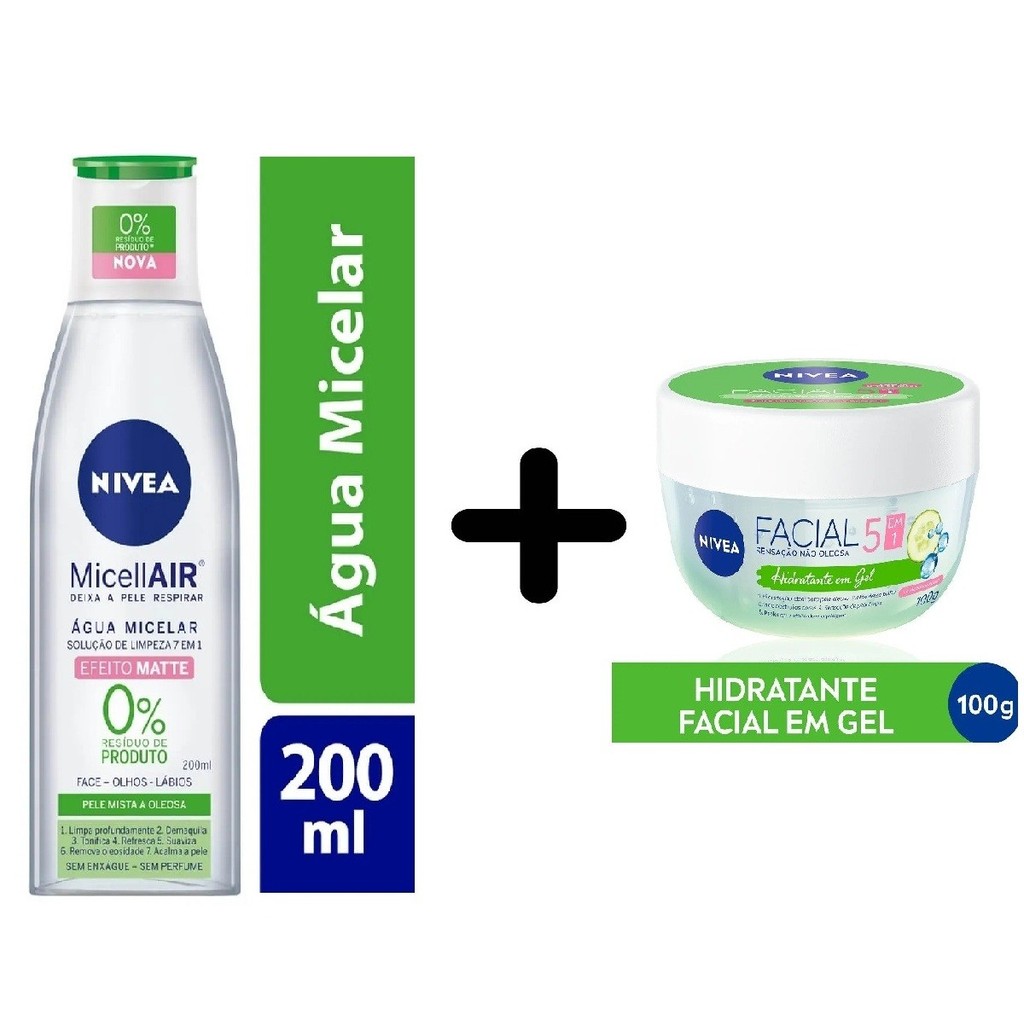 KIT NIVEA Gel Hidratante Facial Pote 100g + Água Micelar  7 em 1 Efeito Matte 200ml