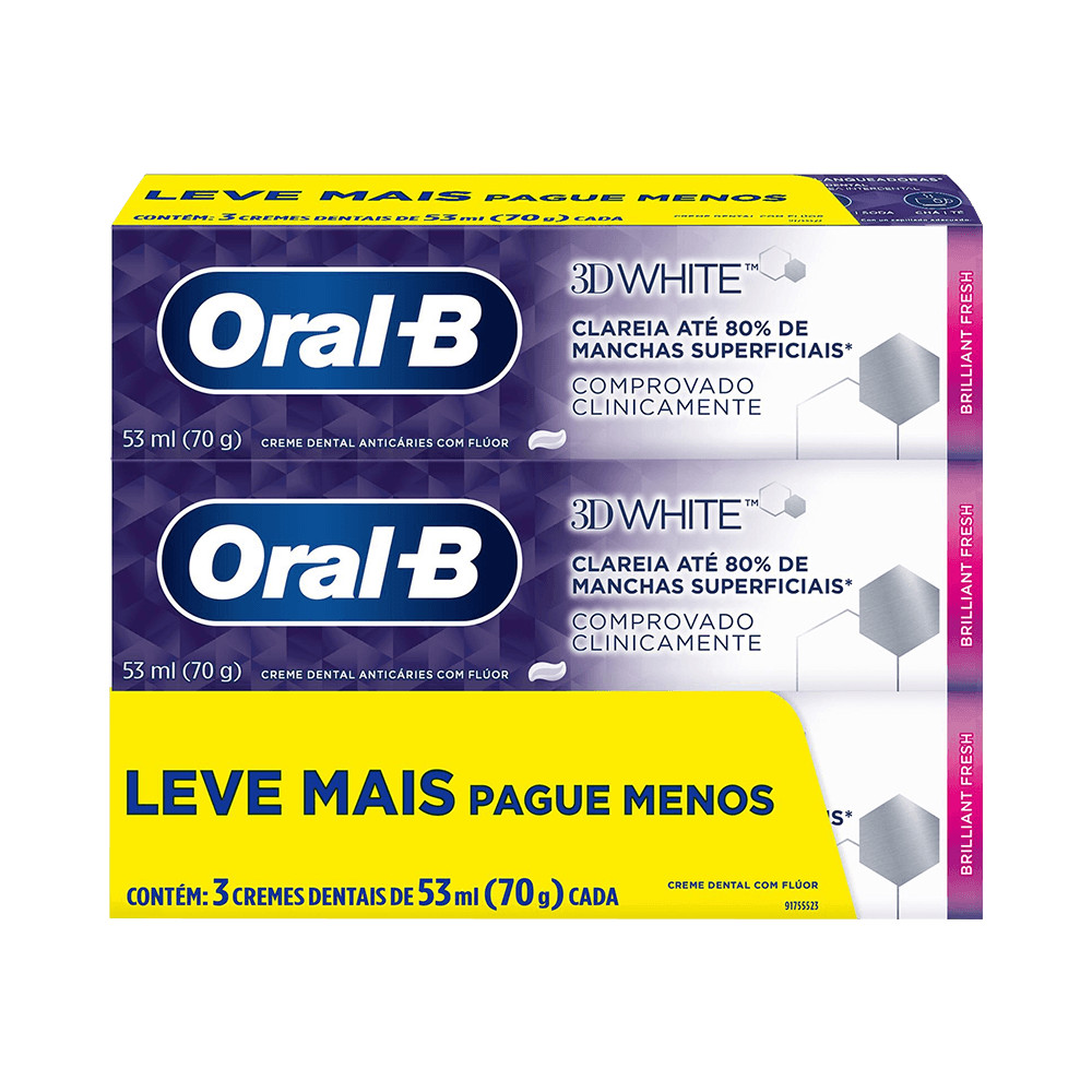 Creme Dental Oral B 3D White70g Leve 3 Pague 2