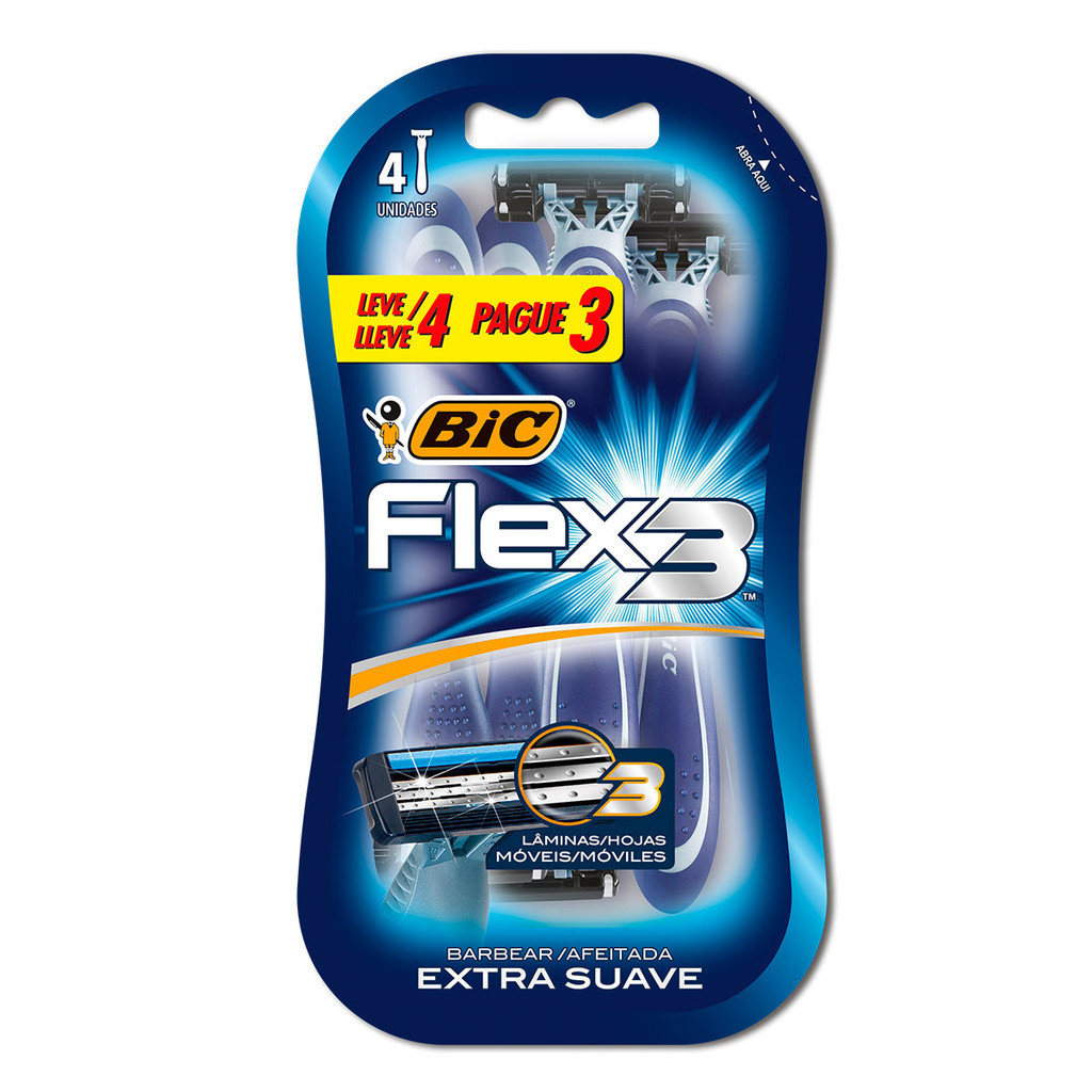 Barbeador descartável Flex3 Azul 4 unidades Bic