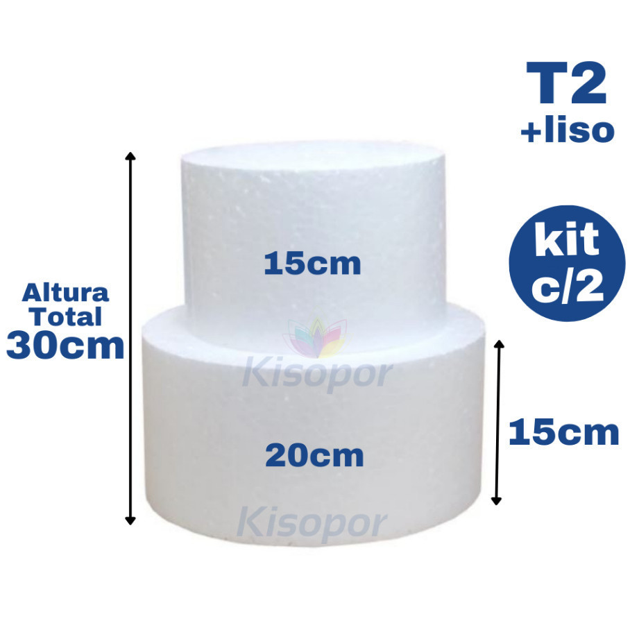 Base De Bolo Fake Isopor 15 e 20cm c/15cm altura 2 Andar Cenográfico Maciço Redondo BF15