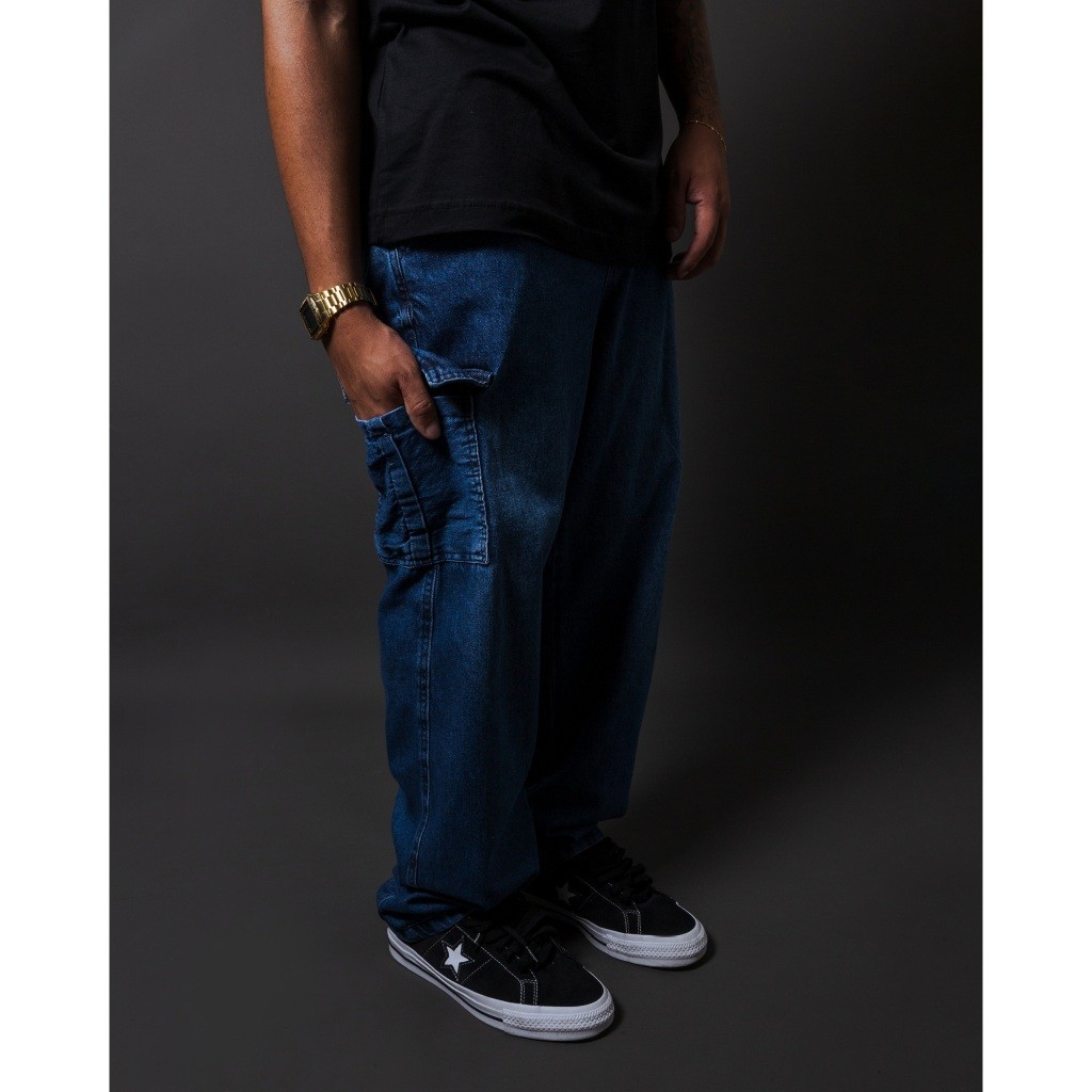 Calça Cargo Jeans Clara Calça Cargo Jeans Preto Calça Cargo jeans Costura Branca em Oferta na Shopee