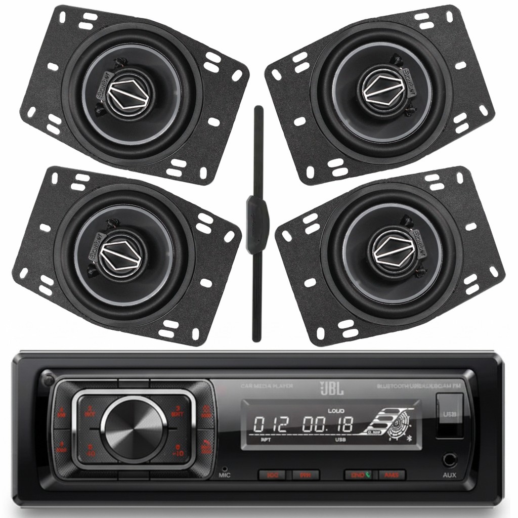 Rádio JBL Celebrity 150 BT USB FM + 04 Alto Falantes 4 pol Bomber BBR Triaxial 240W + Antena Rádio