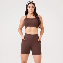 Short Essential Marrom Chocolamore Poliamida Com Bolso