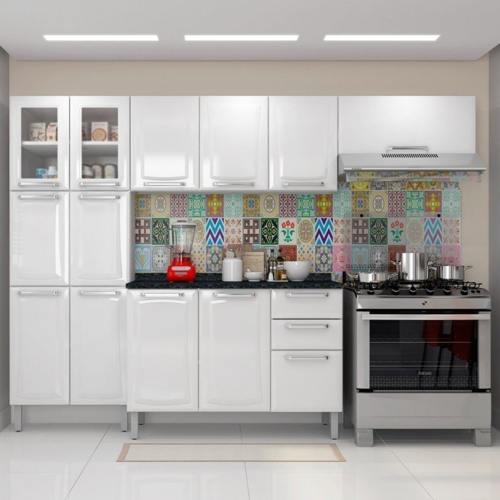 Cozinha Completa Modulada 4 Peças 13 Portas 2 Gavetas Tarsila Itatiaia Branco/Neve Branco