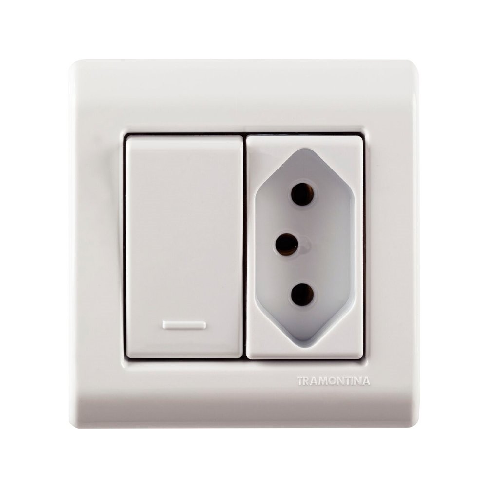 Interruptor Tramontina Lizflex Sobrepor - 1 Tecla Simples com Tomada 10A Branca