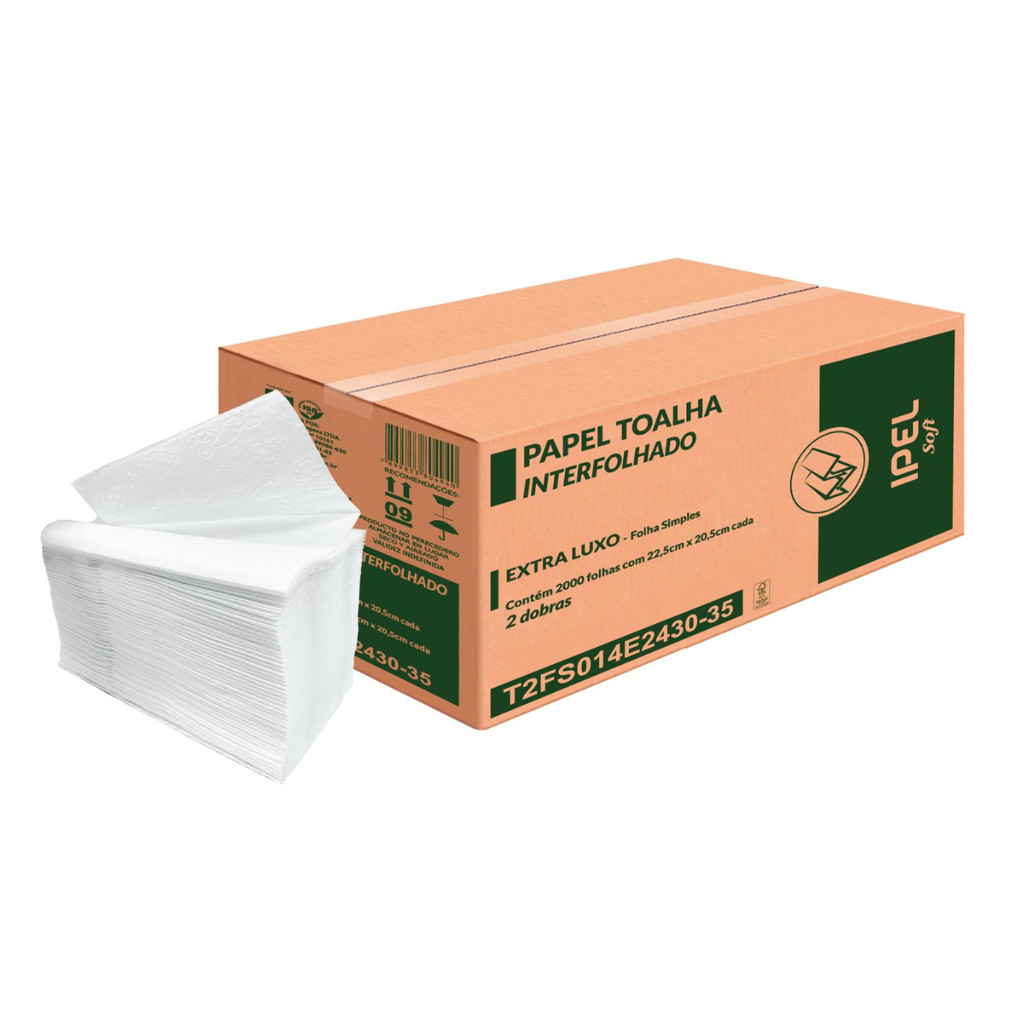 Papel Toalha Interfolha 2 Dobras Folha Simples Soft 2.000 folhas Ipel