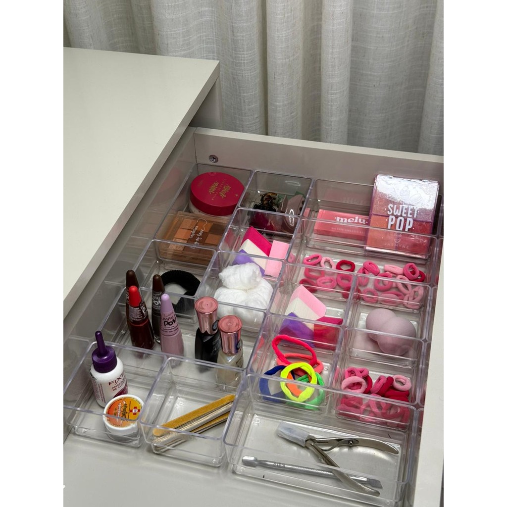 Kit 15 Organizador Acrílico Cristal Modular Geladeira Gavetas Maquiagem