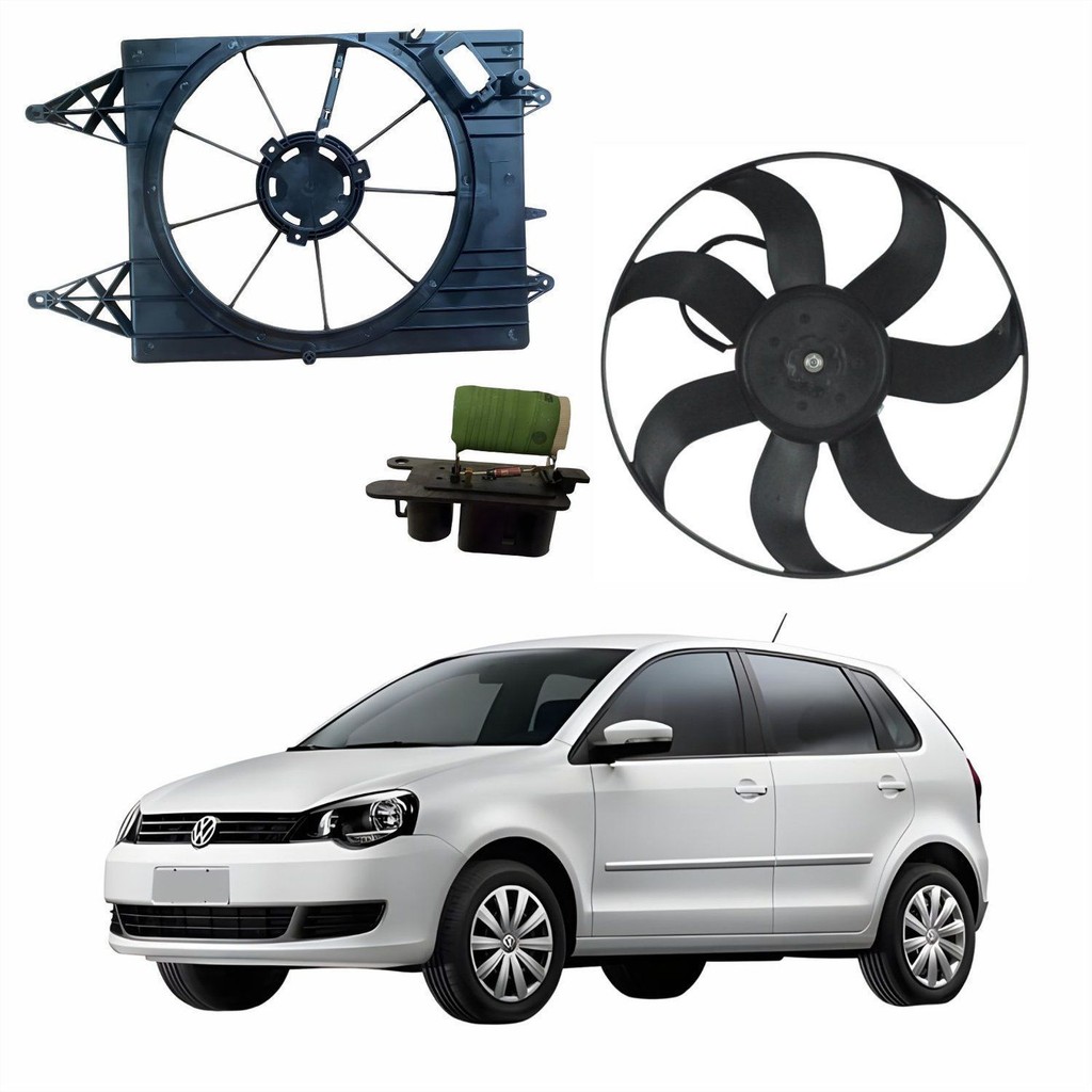 Kit Eletroventilador + Defletor Ventoinha Vw Polo 2006 Até 2012 Com Resistência