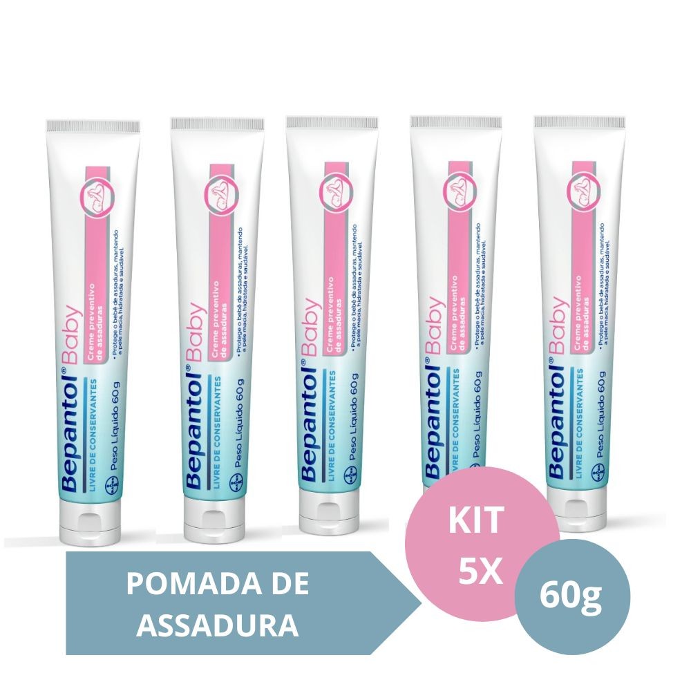 Kit com 5 Cremes Pomada de Assadura 60gr Cada - Bepantol em Oferta na Shopee