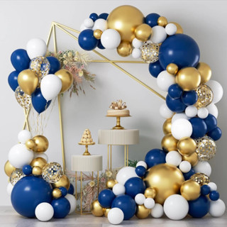 Kit 140 Balões Azul Dourado Cromado Arco Desconstruído Bexiga Festa Aniversário Criança Látex em Oferta na Shopee