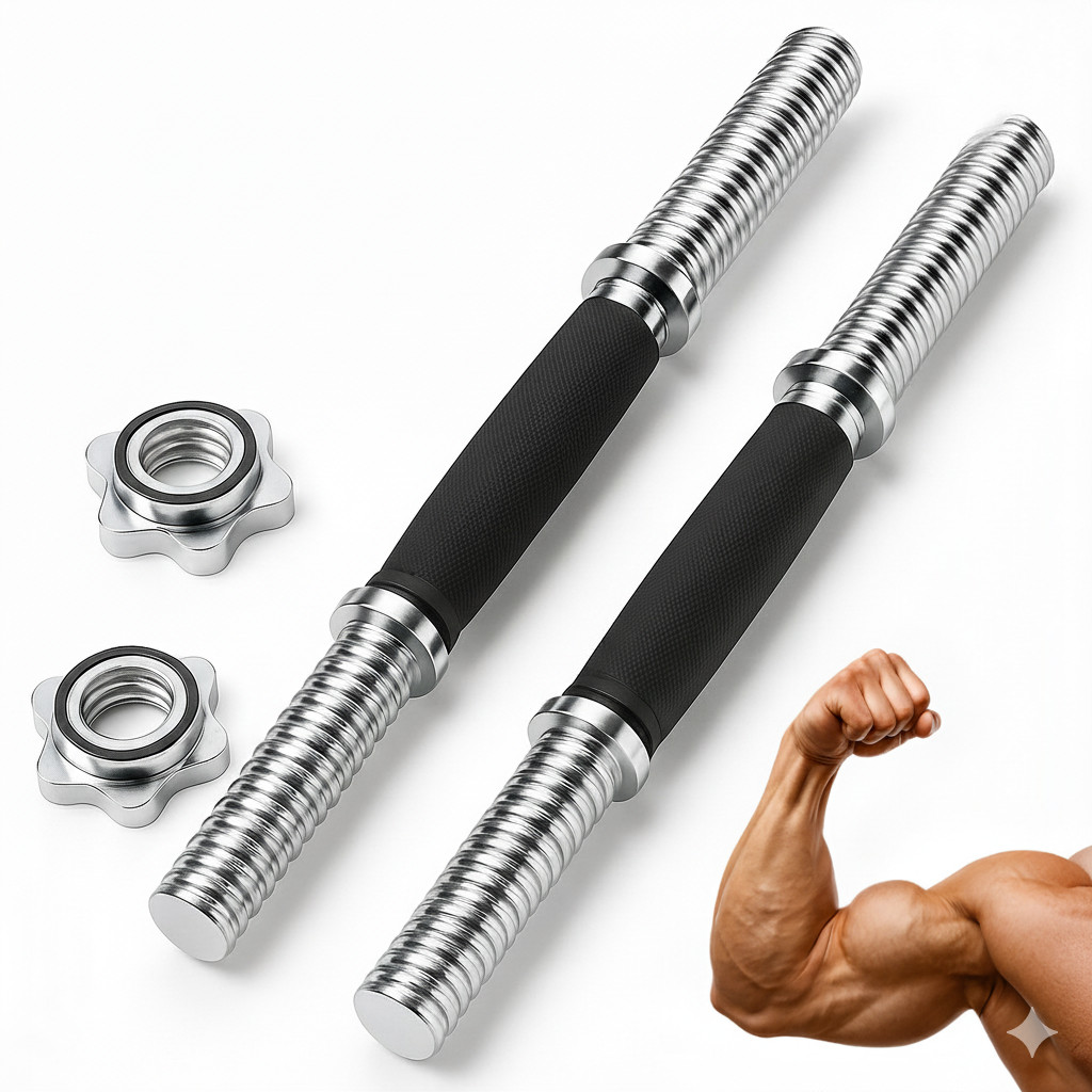 Barra Halter 40cm De Inox Com Rosca Sem Anilha Antiderrapante Rosca Direta Maciça Biceps Supino Agachamento Crucifixo