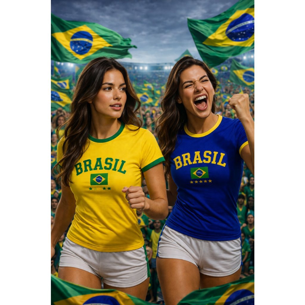 Kit 2 Camisa Baby Look do Brasil Estampa Dry Fit Camisa Torcedor Copa Do Mundo DRYFIT