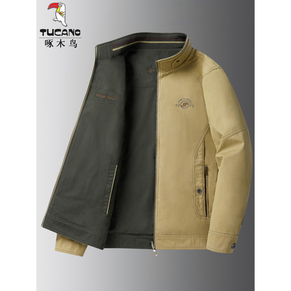 Woodpecker jaqueta de algodão puro masculina primavera outono gola alta superior pai de meia-idade usar negócios Casual 