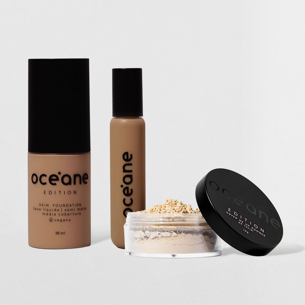 Kit Base Líquida 300m + Corretivo Líquido Médium + Pó Solto Océane Edition (3 Produtos)