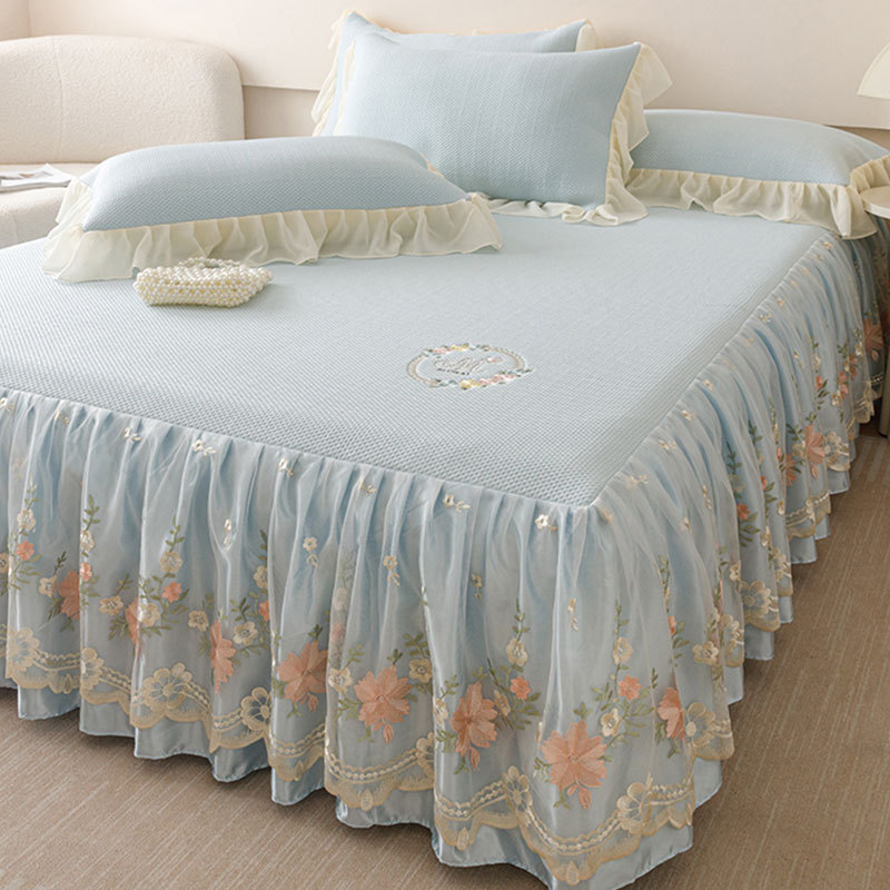 2026 Novo estilo estilo estilo princesa sensação legal ervilhas de gelo saia de cama tapete fresco de seda gelo conjunto