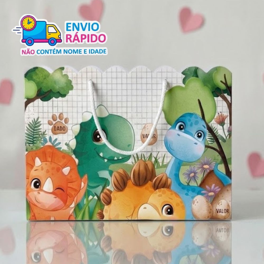 Kit Sacolinha Personalizada Dinossauro Dino Baby (20x15x7cm) Lembrancinhas de Aniversário - PEGUE E MONTE