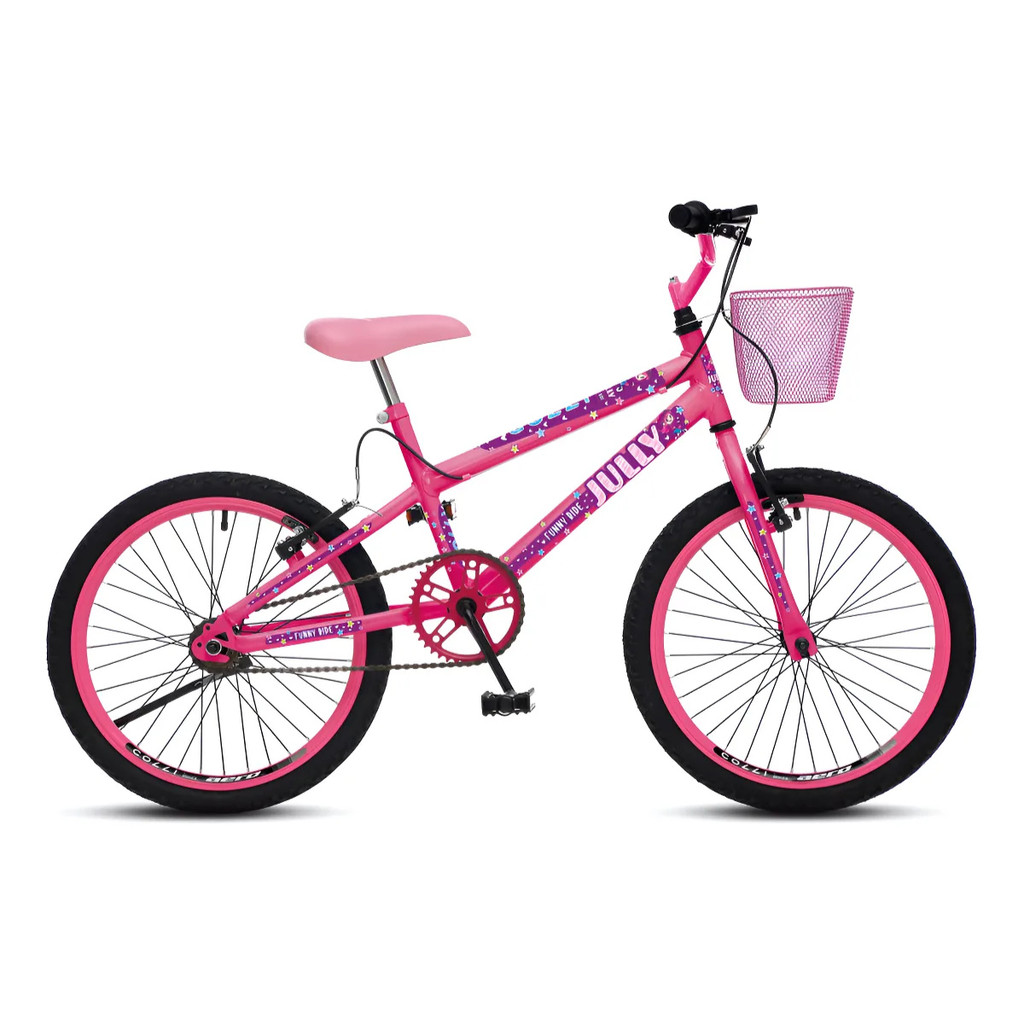 BICICLETA PASSEIO COLLI BIKE JULLY ARO 20 ROSA NEON COM CESTO