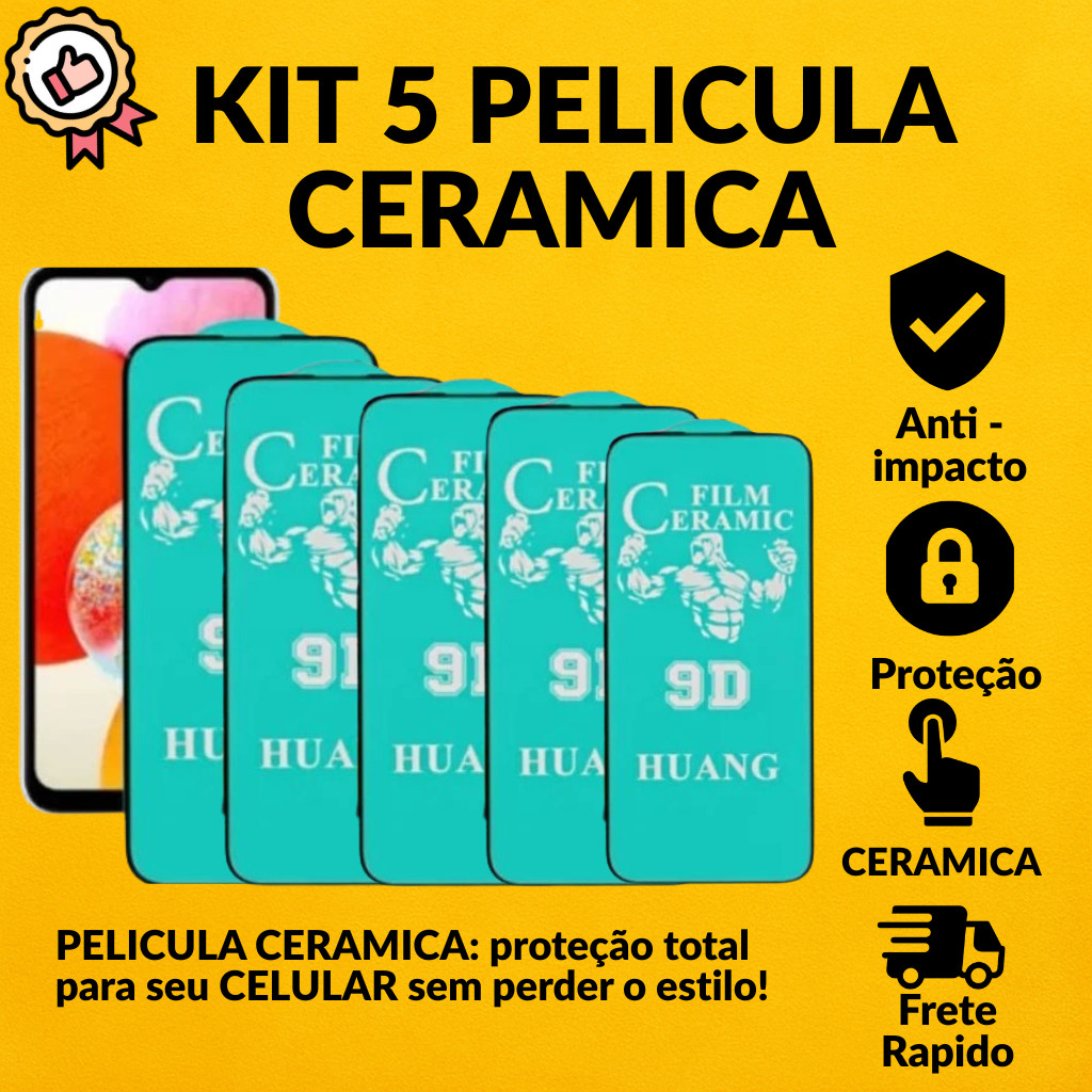 Kit 5 Películas de CerâmicaS24/Plus/Ultra,S25/ Ultra,/FE J5 Prime,J7 Prime,J8,J4 Plus,J6 Plus,S10 E,S25 Edge