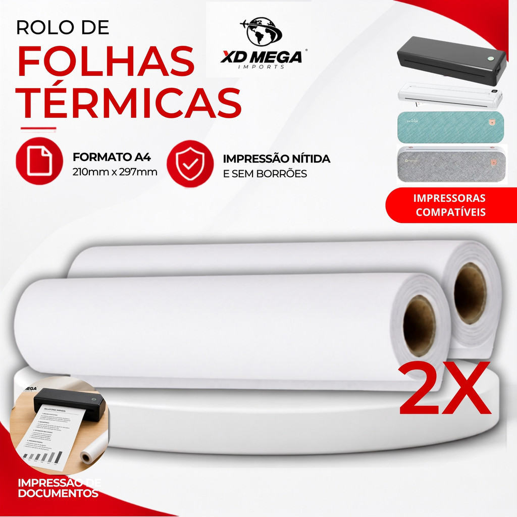 Papel Térmico Impressora Peripage A40 A4 21x30 - 2 Rolos papel A4