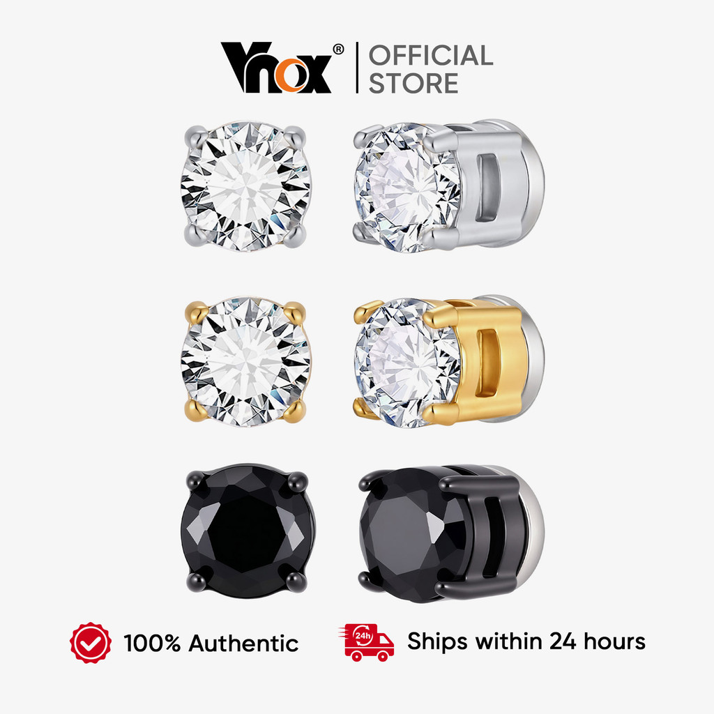 Brincos De Zircão Magnético Vnox Unissex , Clipe Hipoalergênico De Aço Inoxidável Sem Piercing Em Para Homens E Mulheres