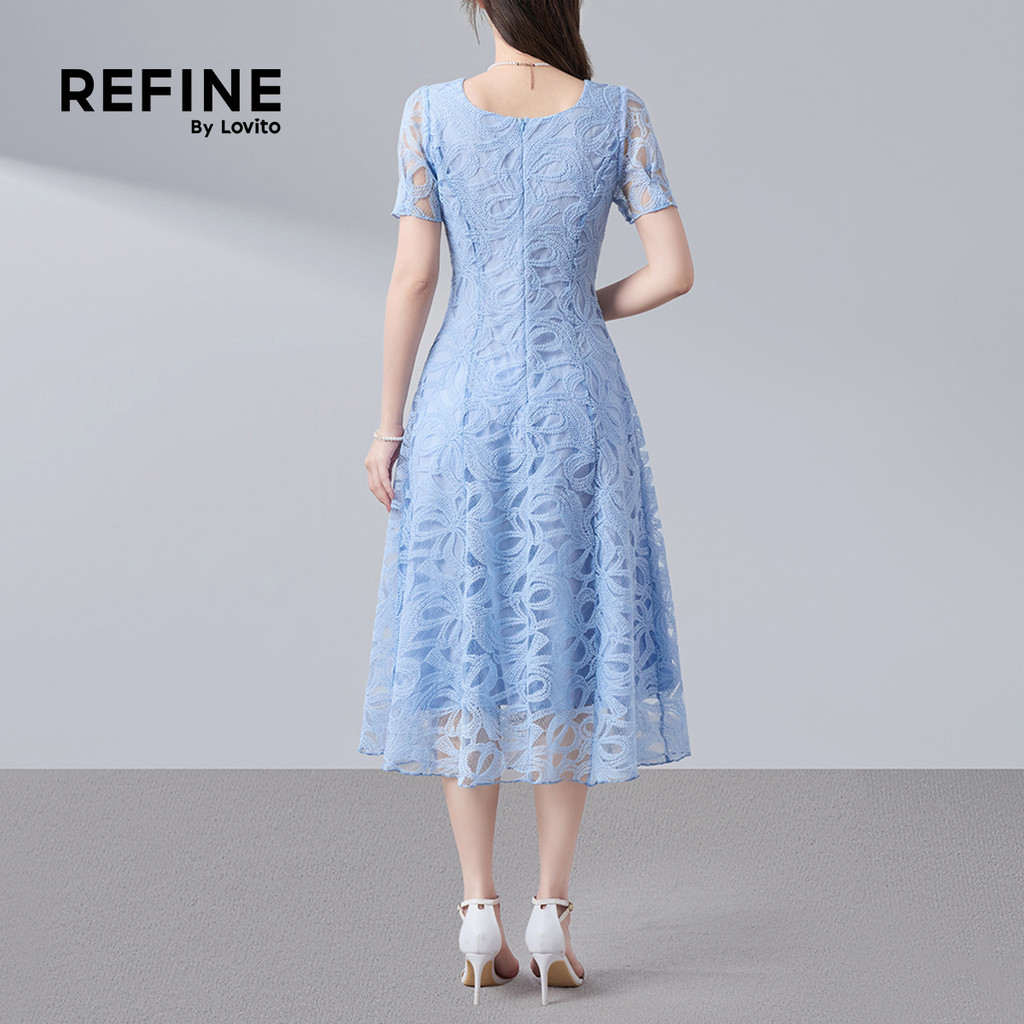 (New Arrival) (Refine by Lovito) Vestido Elegante Camadas Duplas Jacquard Azul Primavera/Verão LR41A107