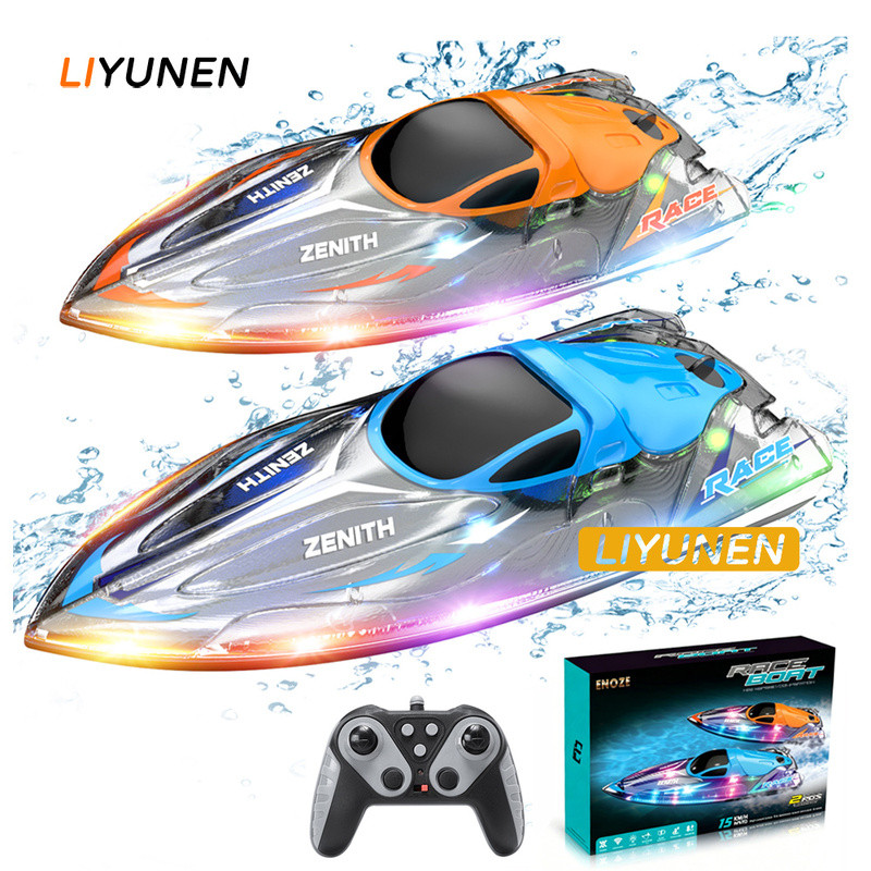 Barco RC De 33 Cm Com Luz LED 2.4G Controle Remoto Lancha Brinquedo De Água 1 : 16 Iate Elétrico Hélice Dupla Navio Alta