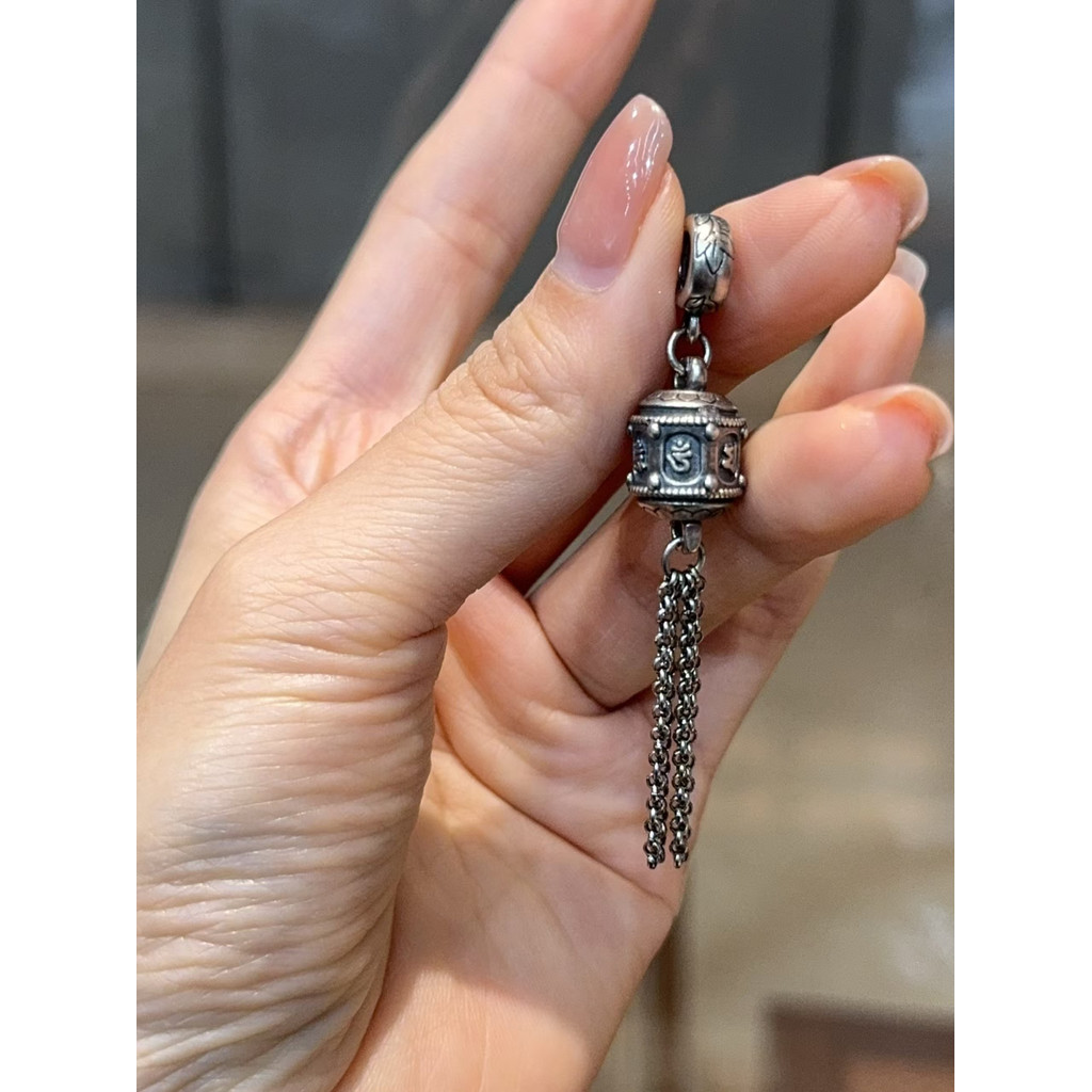 Sanqi antigo prata seis caracteres Mantra barril contas borla artesanal diy acessórios pulseira pingente acessórios moda