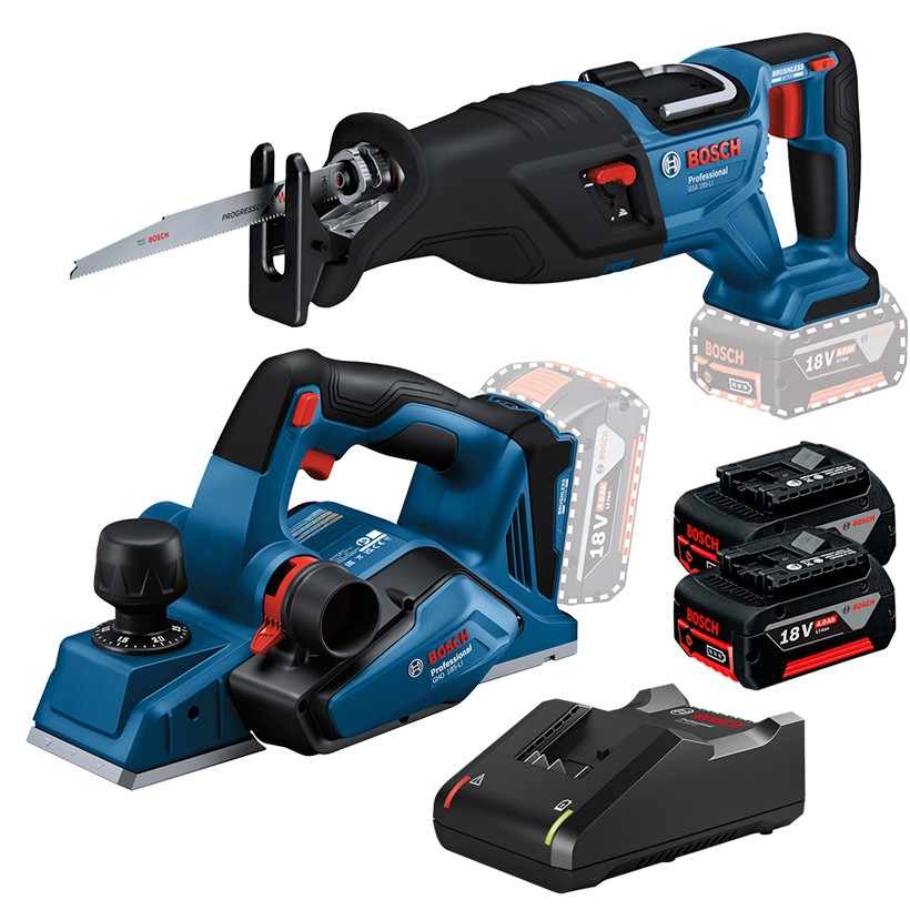 Kit Serra Sabre GSA 185-LI + Plaina GHO 185-LI + 2 Bateria 4Ah + Carregador Rápido Bosch