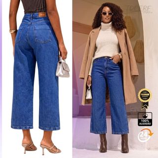 Calça Jeans Feminina PANTACOURT Cintura Alta Tecido 100% Algodão 4 Bolsos
