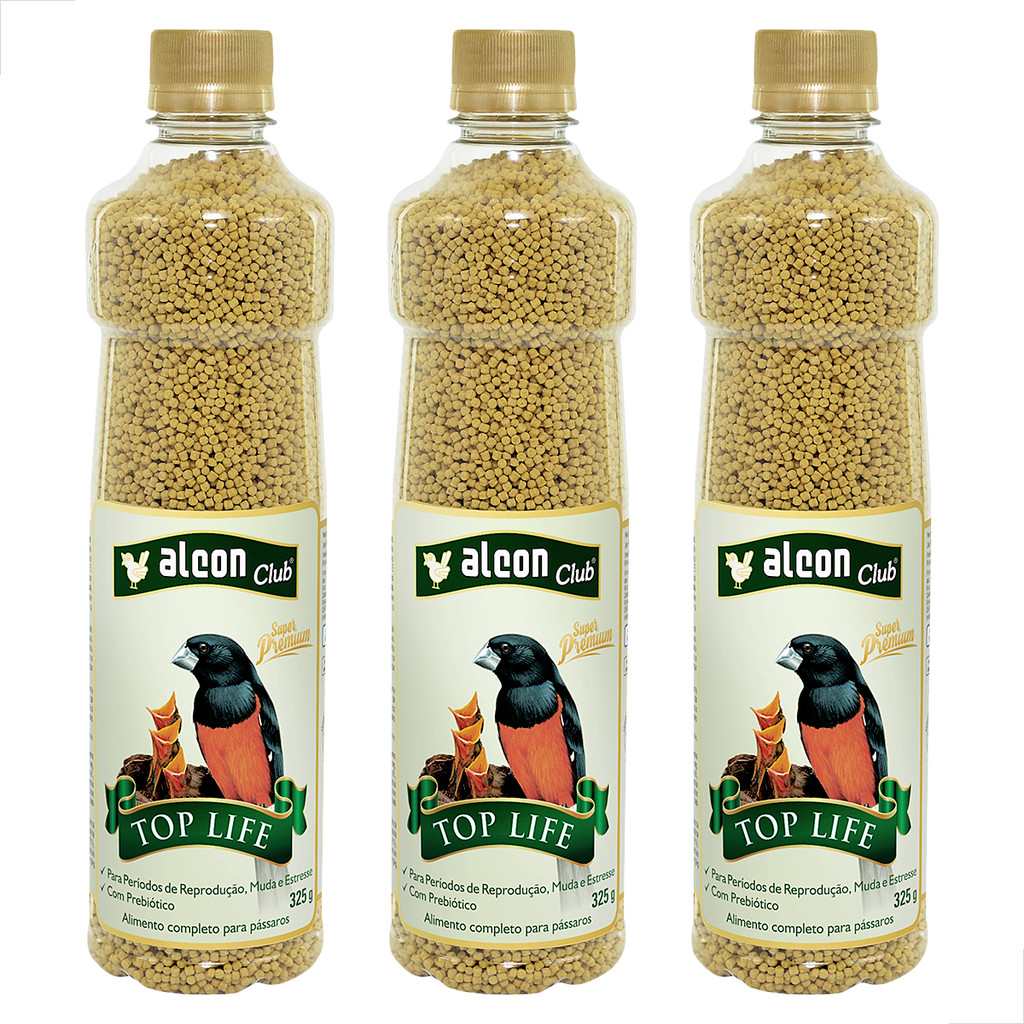 Kit 3 Ração Pássaros Alcon Club Top Life Super Premium 325g Curió Bicudo Trinca-Ferro Azulão Coleiro Tico-Tico