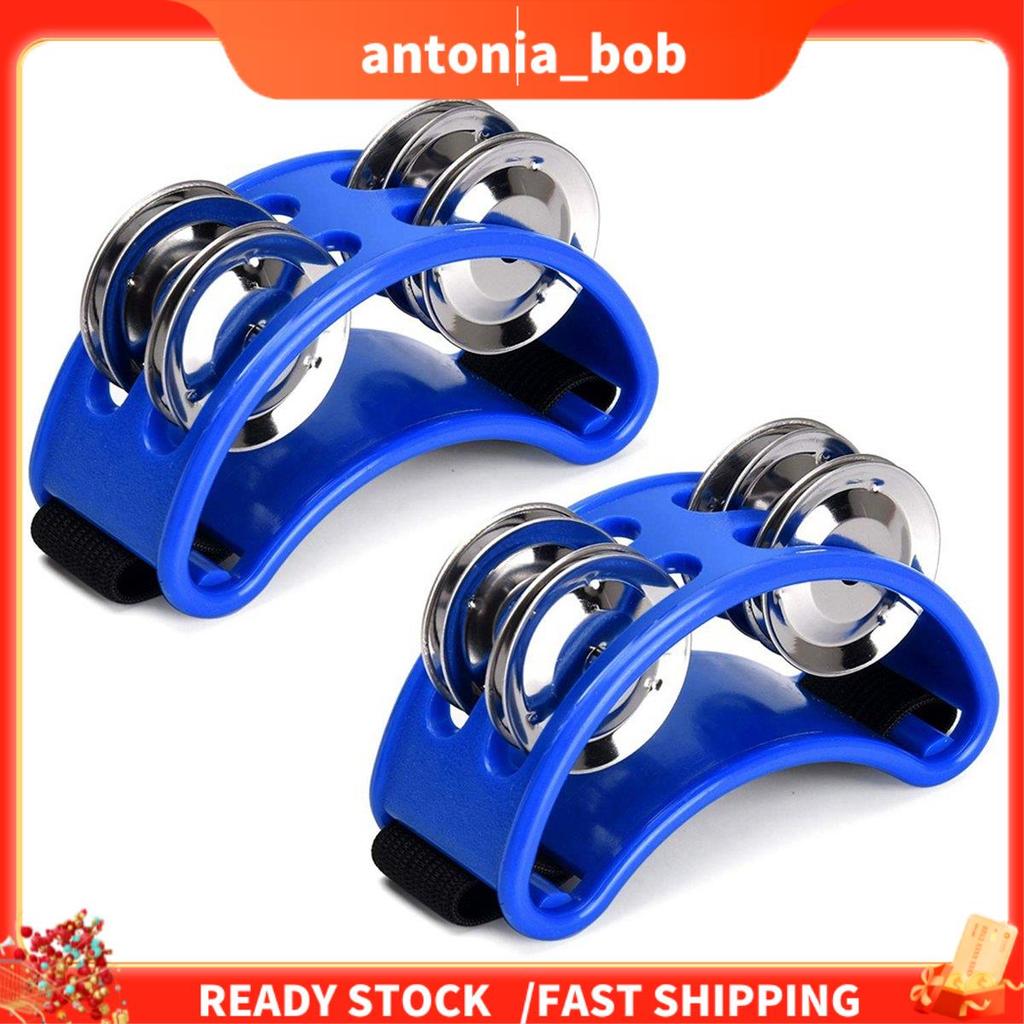 2 Peças De Percussão De Pandeiro De Pé , Pedal Instrumento Musical Com Sinos De Jingle De Aço-Azul