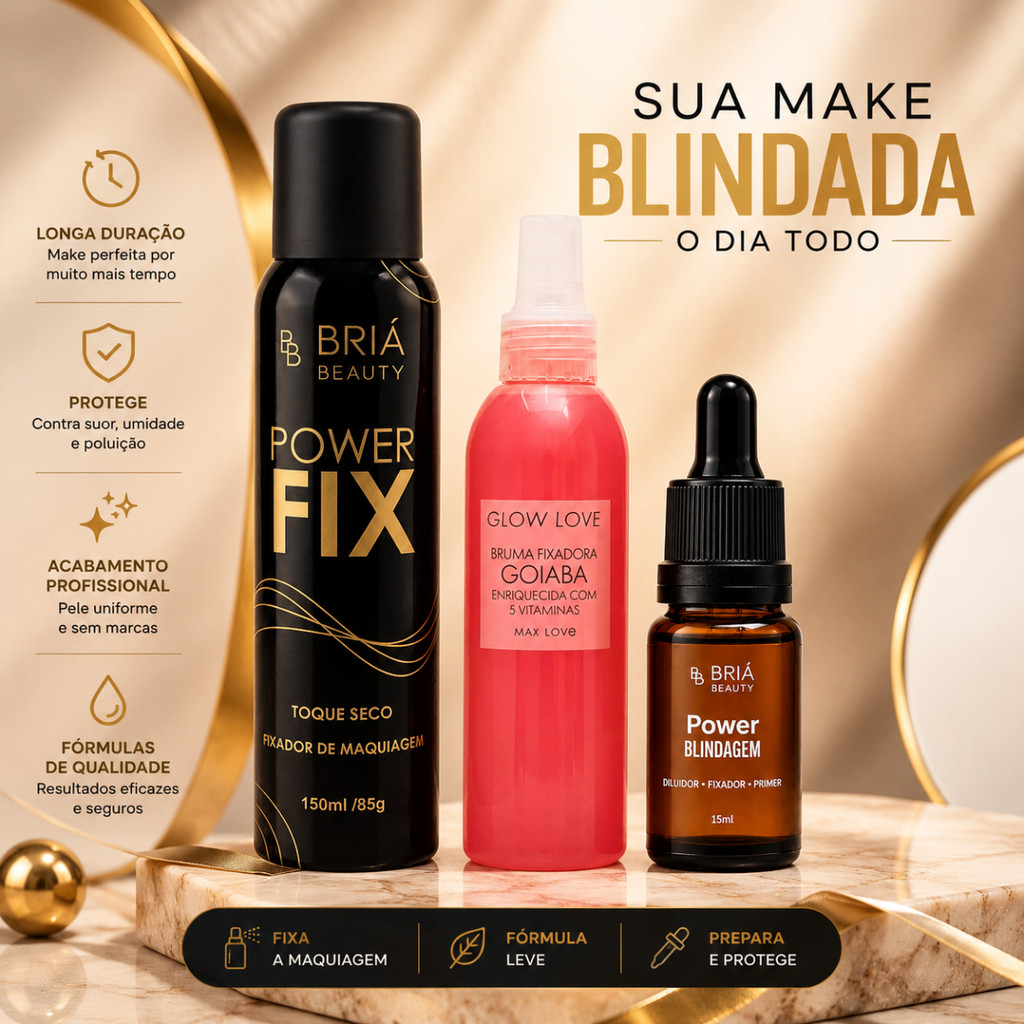 Kit Pele Blindada Blindagem De Maquiagem 3 em 1 + Fixador De Maquiagem E Ou Bruma Hidratante Primer
