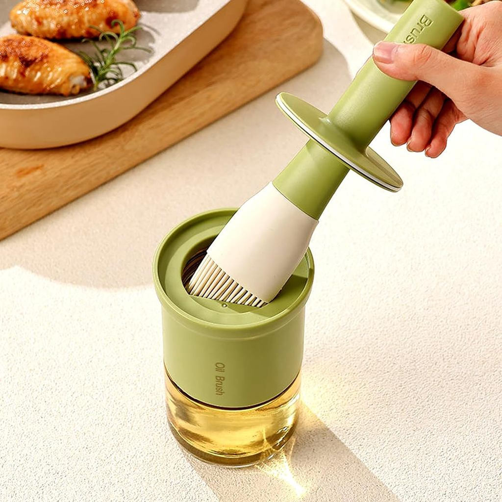 Garrafa de Vidro para Óleo de 300ml/10oz com Pincel - Pincel de Cozinha Resistente ao Calor para Molhos, Grelhados, Frit