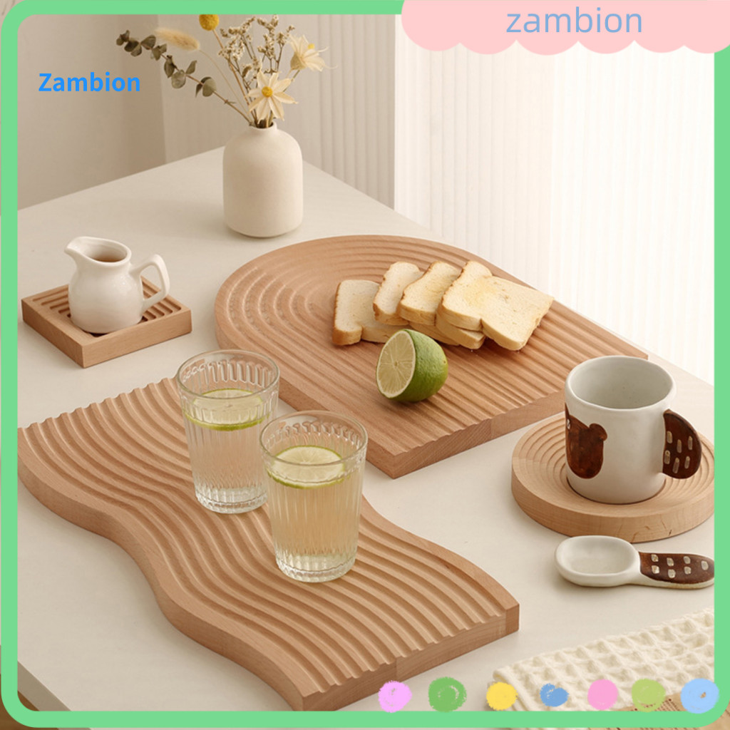 Wooden Serving Tray Snack Platter with Geometric Boho Design – Multi-use for Fruit Bread Vegetables Coffee Table for D