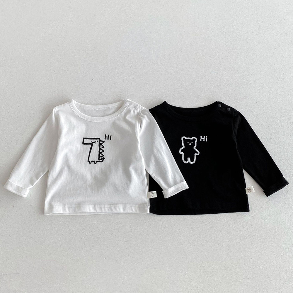 Crianças dos desenhos animados camiseta 0-3 anos de idade primavera outono coreano roupas infantis meninos simples moda 