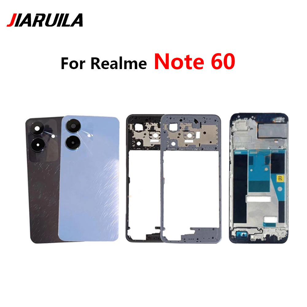 Para Realme Note 60 Bateria Capa Traseira Habitação Com Lente Quadro Câmera + Moldura Intermediária + Botão Frontal LCD