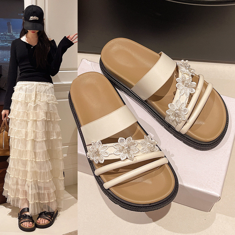 Salto plano dedo do pé redondo salto plano moda estilo Casual sandálias chinelos femininos Plus Size 43